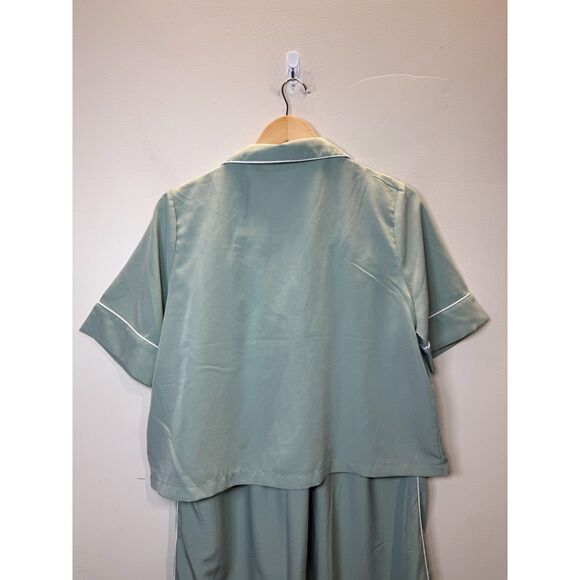 Jason Wu Women's Size Medium Green Satin Sleepshirt & Pajama Pants 2-Piece Set - Picture 3 of 10